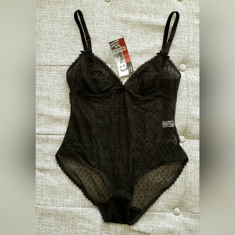VALENTINE French lingerie Black Polkadot Teddie NEW with tag